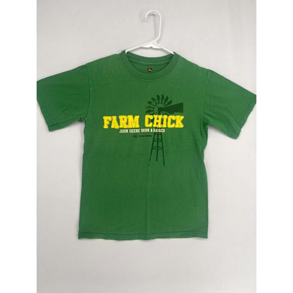 John Deere Farm Chick T-Shirt Green Graphic Cotton Short Sleeve Tee Size S